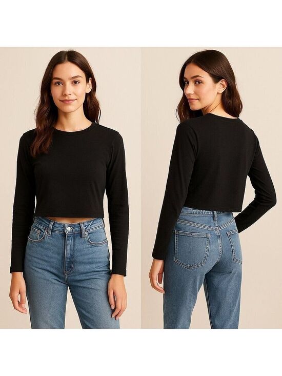 Amazon Essentials Tops - AMAZON ESSENTIALS 🖤 Women’s Cropped Long Sleeve Tee 👩 Size S ✨